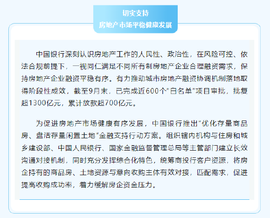 中国银行：截至9月末已完成近600个房地产融资协调机制“白名单”项目审批 批复超1300亿元